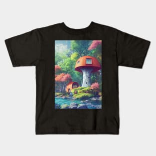 Trippy Mushroom House Digital Art Kids T-Shirt